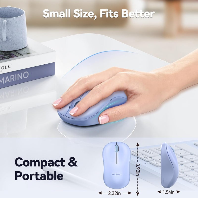 TECKNET Wireless Mouse for Laptop, 2.4G Silent Computer Mouse Quiet Click with 5 DPI Levels,Contoured Grip,Small Portable 30 Months Battery Cordless Mice for PC, Chromebook, Mac - Light Blue - Image 3